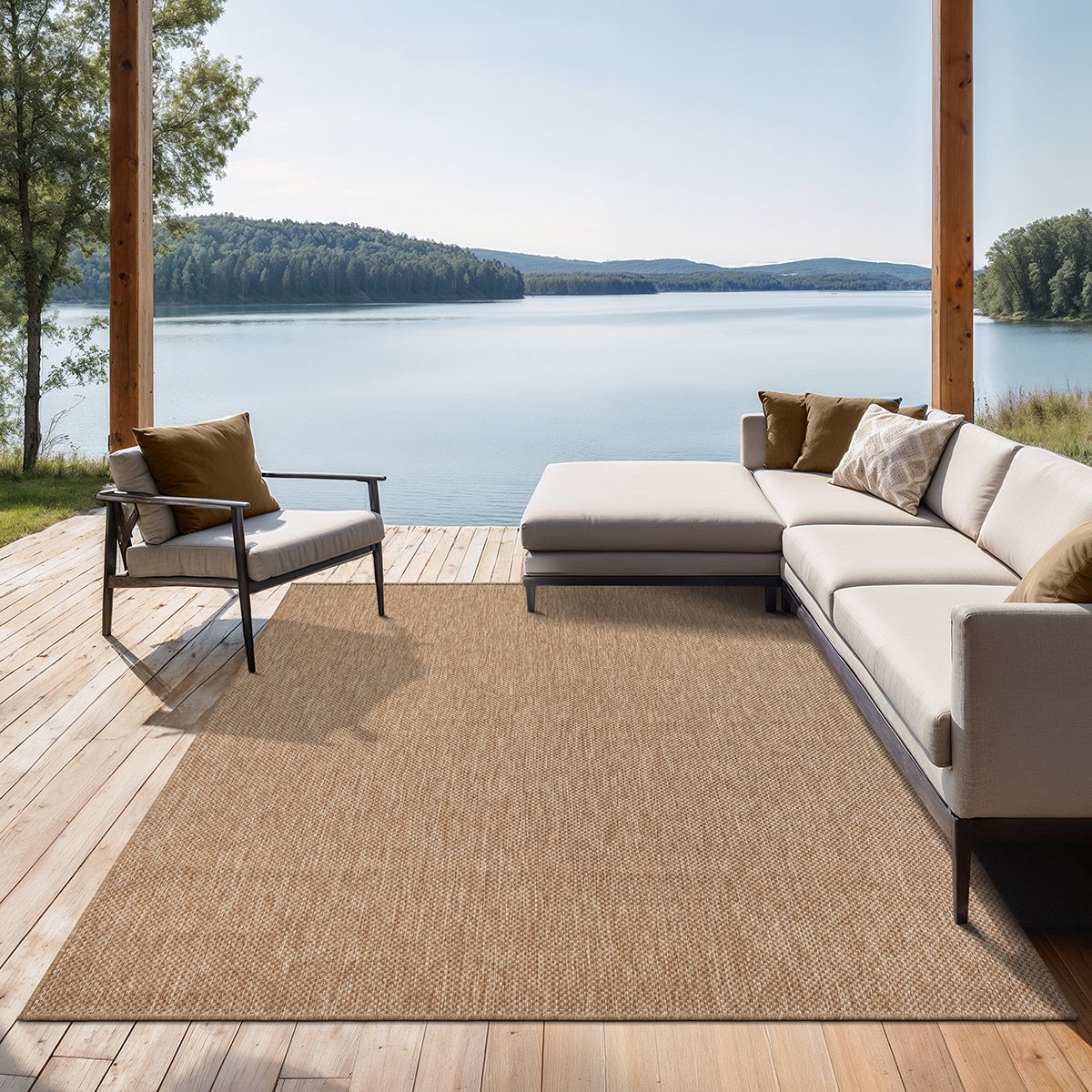 the carpet Mistra - robuust tapijt voor buiten, modern, weerbestendig en uv- bestendig, voor balkon, terras en serre, plat geweven, mandala, antraciet, 120 x 120 cm, rond