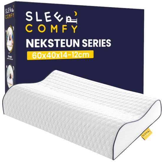 Sleep Comfy - Neksteun Traagschuim Serie - Hoofdkussen - 30 dagen Proefslapen - Traagschuim Hoofdkussen - Hoofdkussen Slaapkamer - Orthopedisch - Ergonomisch - Anti Nekklachten -  Neksteun Visco Pillow-XXL | 60x40x14/12 cm