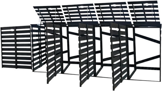Viervoudige containerberging van grijs hout met vier afzonderlijk opklapbare deksels.