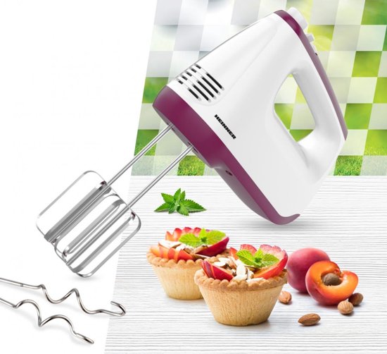 Heinner Handmixer - 400 W - 6 Snelheden + Turbo - 2 RVS Kloppers & 2 Deeghaken - Uitwerpknop - Zelfstaand Ontwerp - Wit/Bordeauxrood van Heinner — afbeelding 2