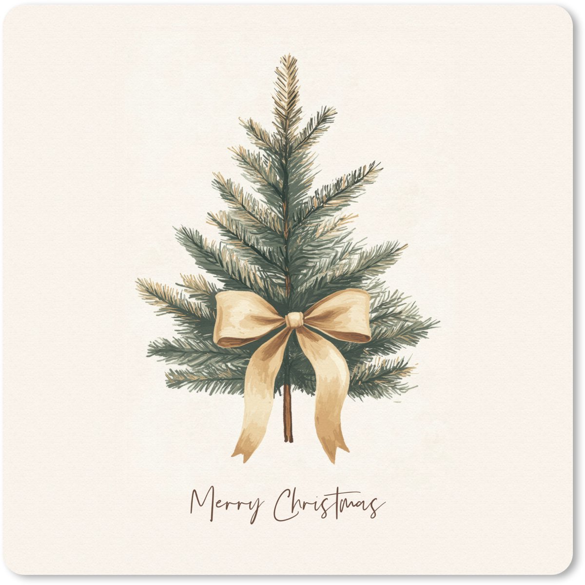 Muismat 20x20 cm - Mousepad Kerstboom - Kerst - Merry Christmas - Beige - Muismatten