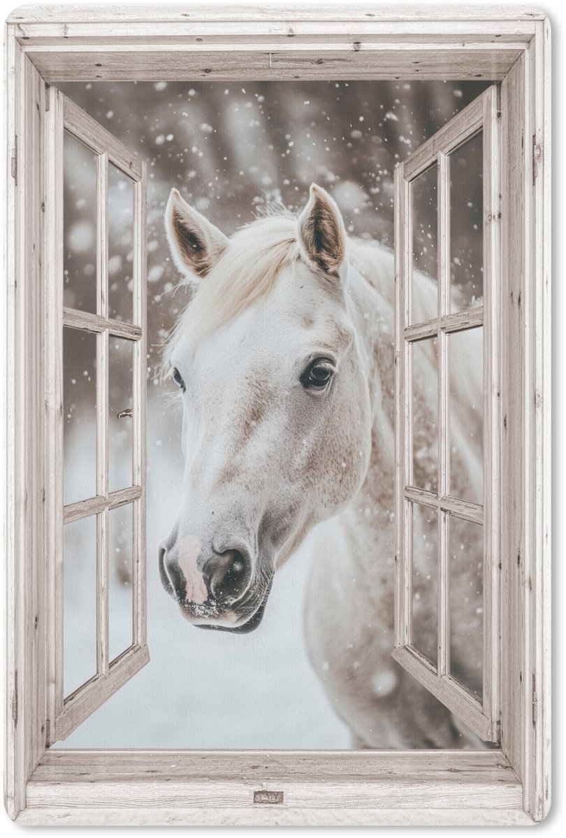 Muismat 18x27 cm - Mousepad Paard - Wit - Winter - Sneeuw - Doorkijk - Dieren - Muismatten