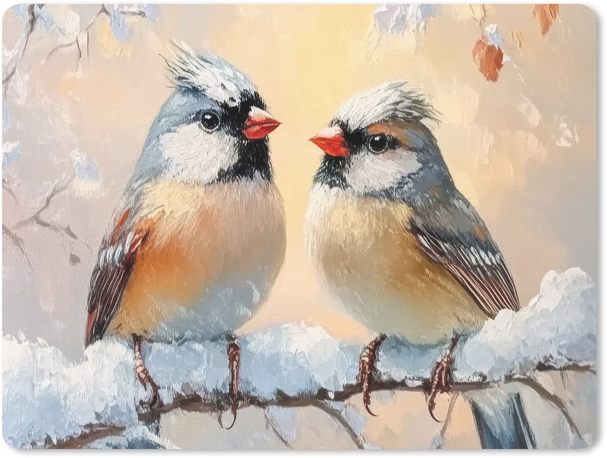 Muismat 23x19 cm - Mousepad Vogels - Tak - Winter - Sneeuw - Muismatten