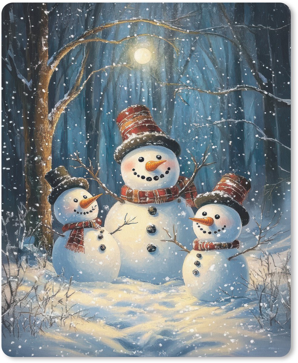 Muismat 19x23 cm - Mousepad Sneeuwpop - Sneeuw - Winter - Bos - Muismatten