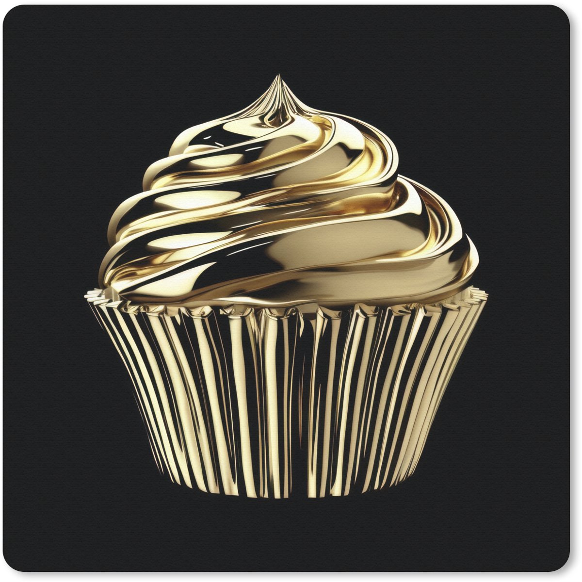 Muismat 30x30 cm - Mousepad Cupcake - Eten - Goud - Zwart - Muismatten