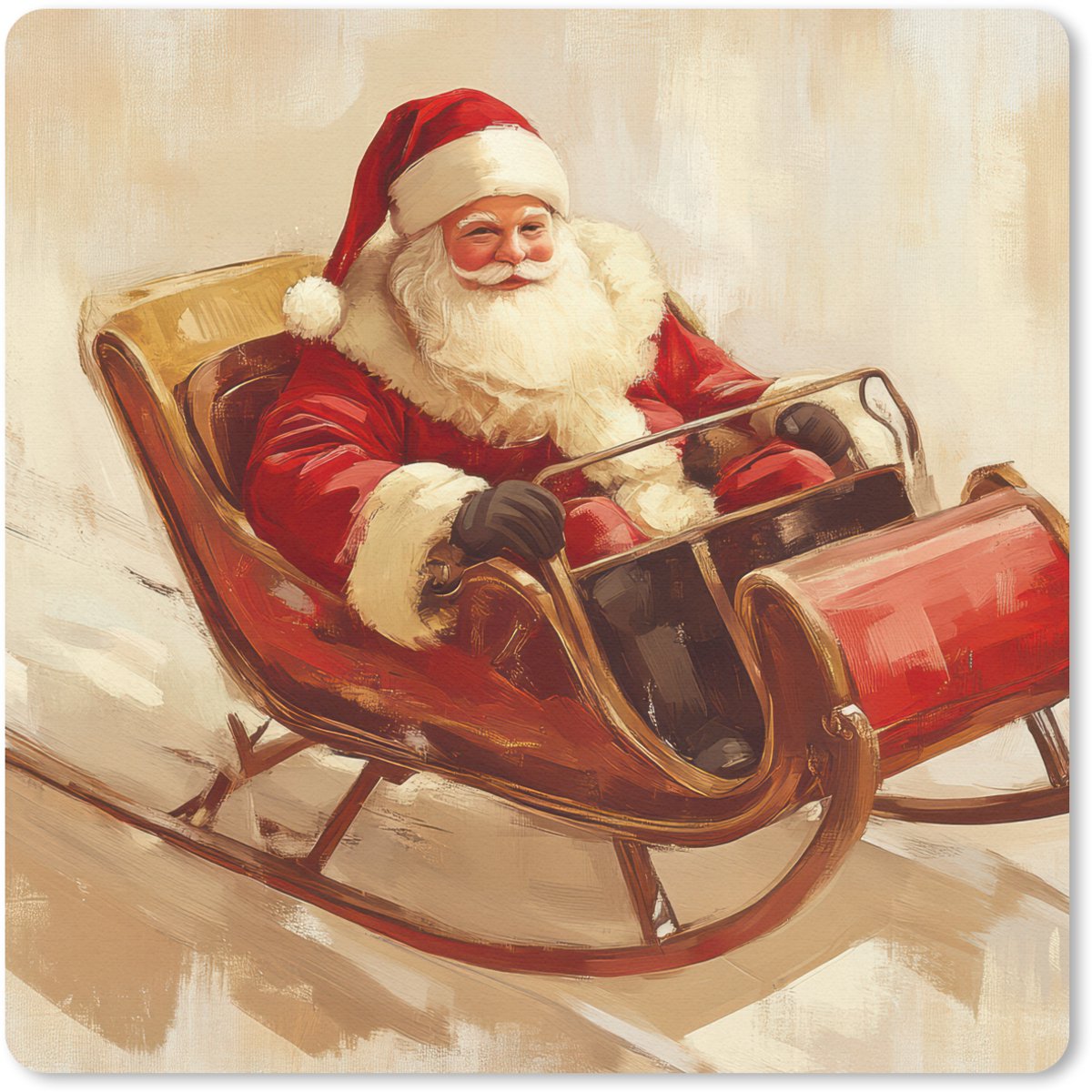 Muismat 20x20 cm - Mousepad Kerst - Slee - Kerstman - Muismatten