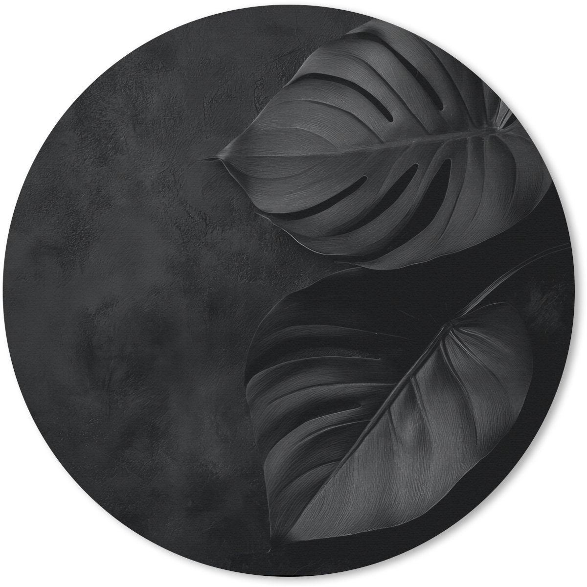 Muismat rond 50x50 cm - Mousepad Zwart - Blad - Monstera - Ronde muismatten