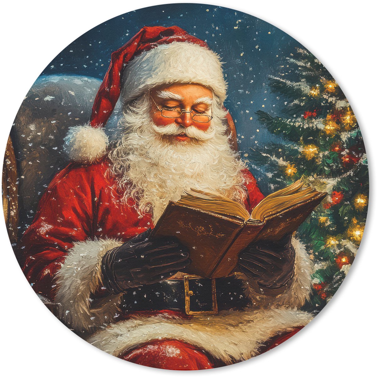 Muismat rond 40x40 cm - Mousepad Kerstman - Kerst - Winter - Kerstboom - Ronde muismatten