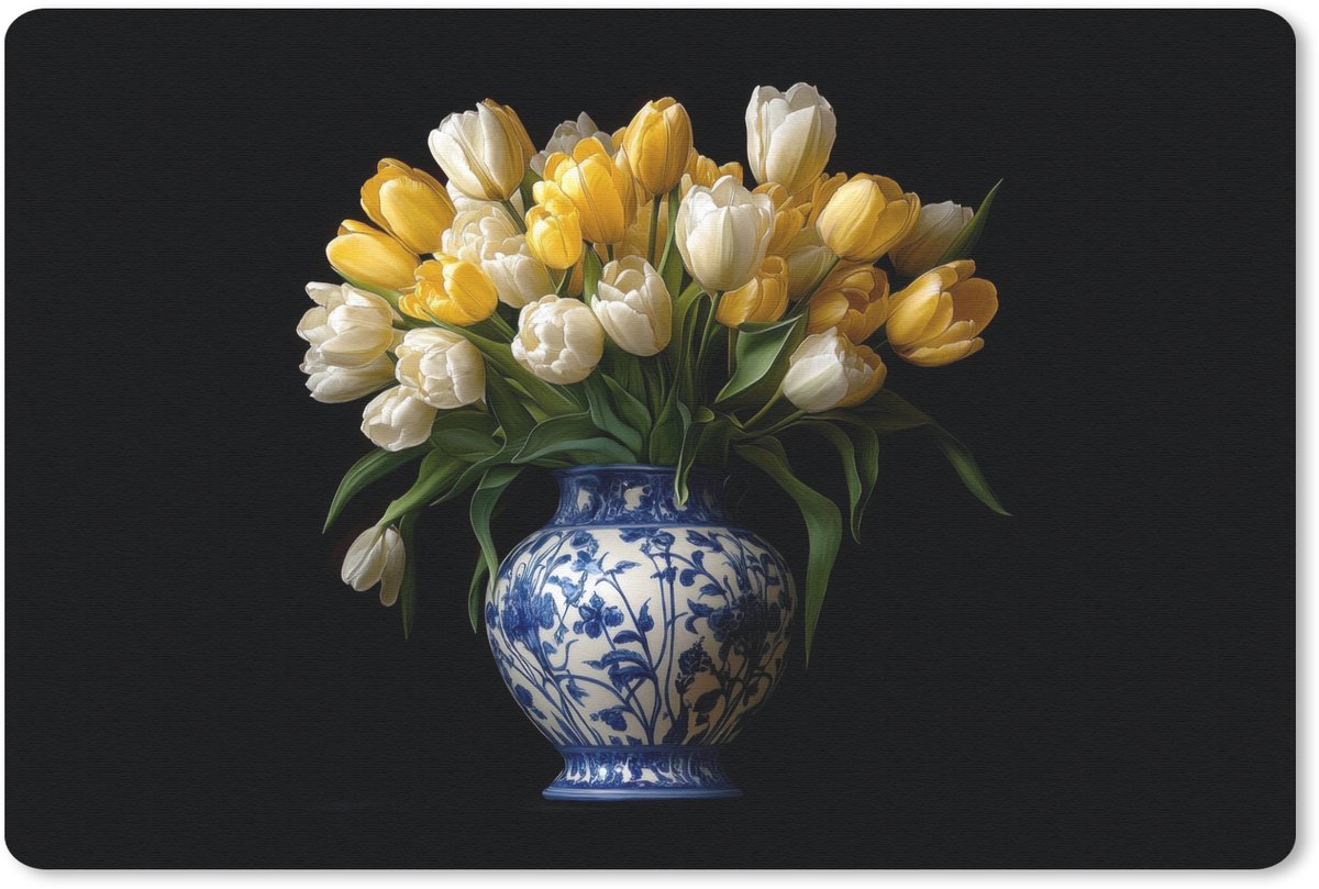 Muismat 27x18 cm - Mousepad Geel - Tulpen - Vaas - Bloemen - Muismatten