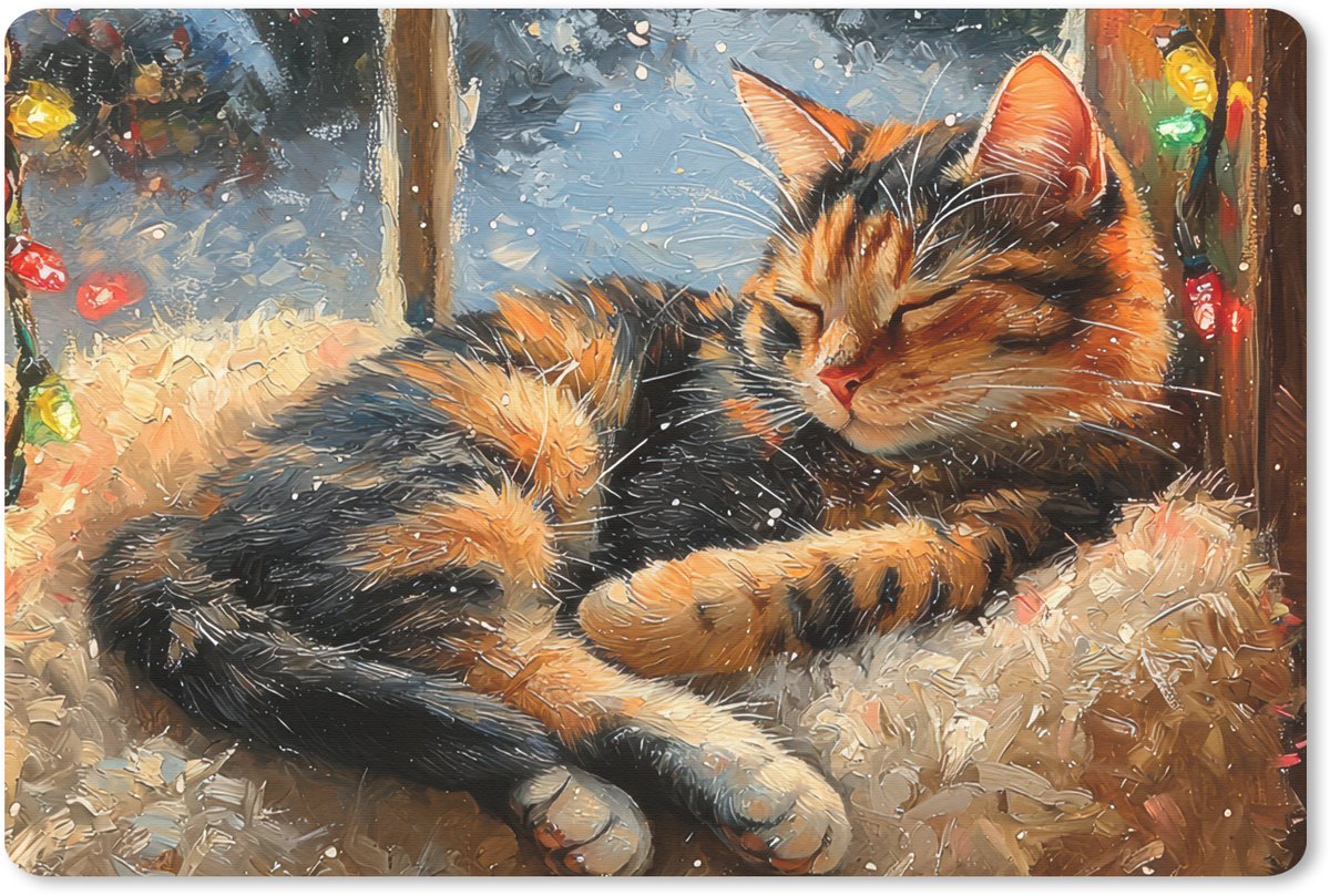 Muismat 27x18 cm - Mousepad Kat - Kerst - Winter - Dier - Muismatten