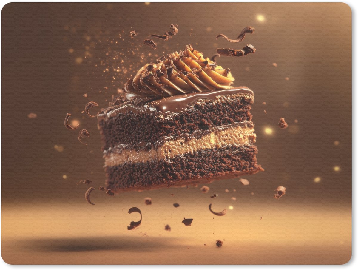 Muismat 23x19 cm - Mousepad Taart - Chocolade - Eten - Brownie - Muismatten
