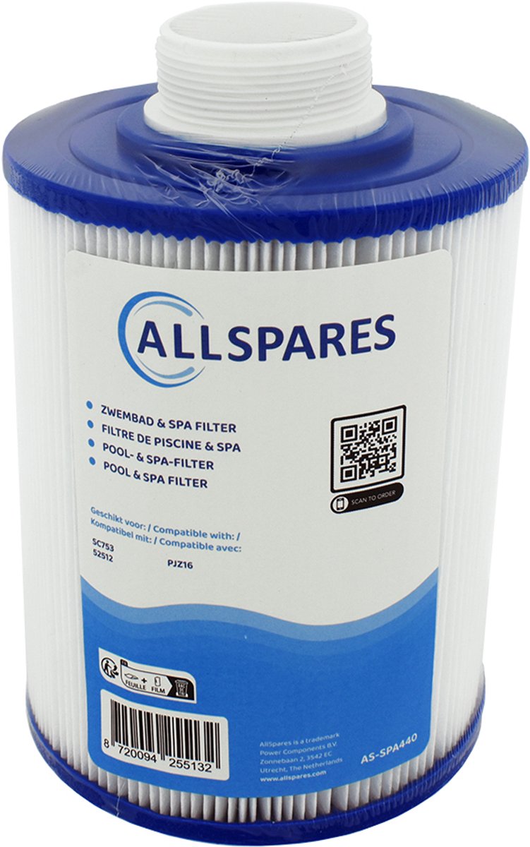 AllSpares Waterfilter voor Spa/Zwembad geschikt voor PJZ16 / Jazzi Spa 2 / SC753 / 52512 (Ø140x175mm)
