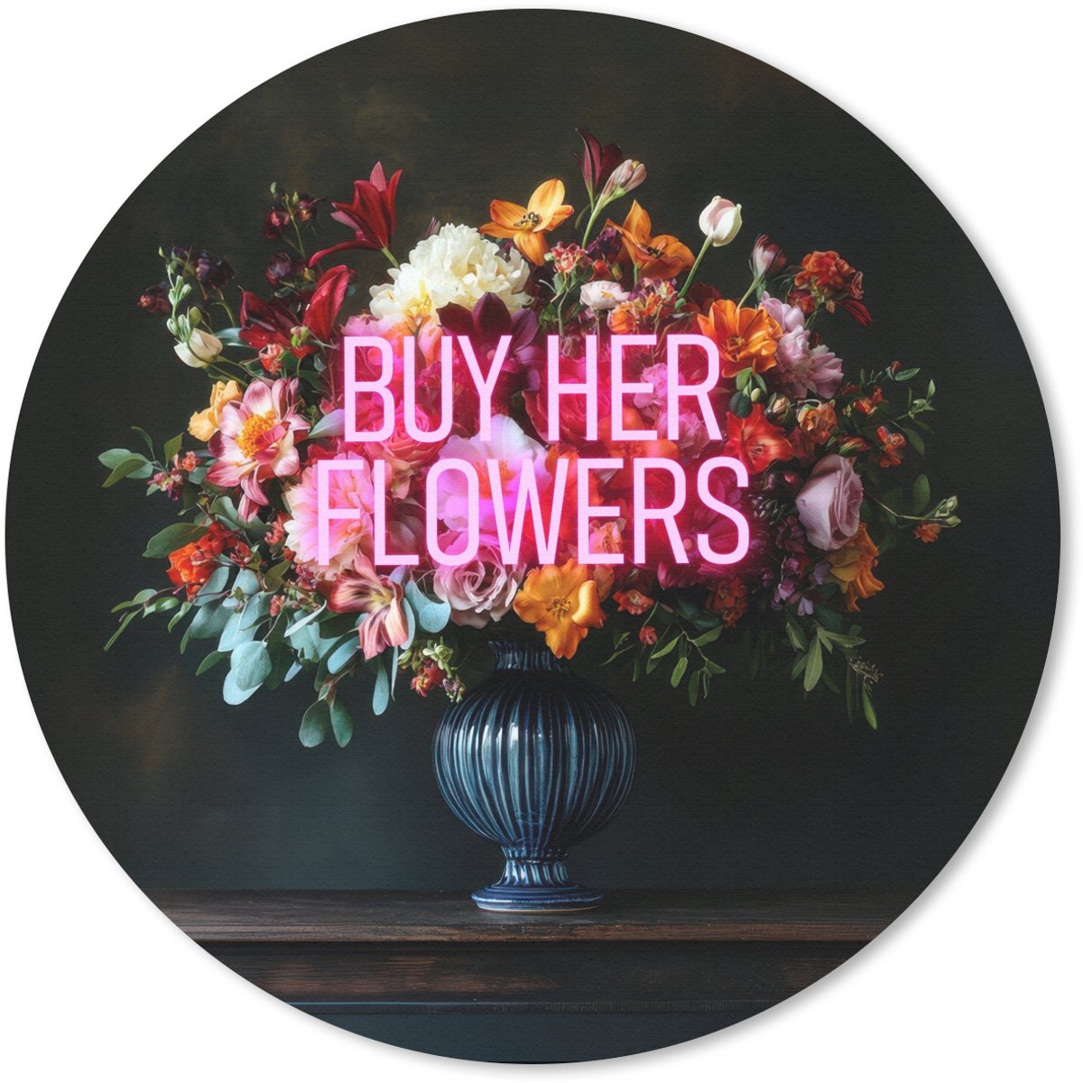 Muismat rond 40x40 cm - Mousepad Quote - Bloemen - Vaas - Neon - Ronde muismatten