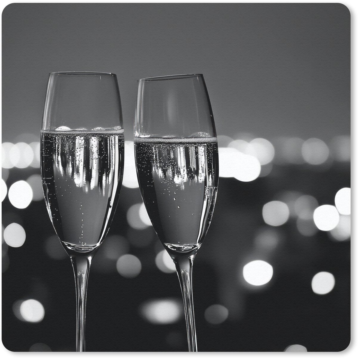 Muismat 20x20 cm - Mousepad Bubbels - Proosten - Champagneglazen - Stadslichten - Muismatten