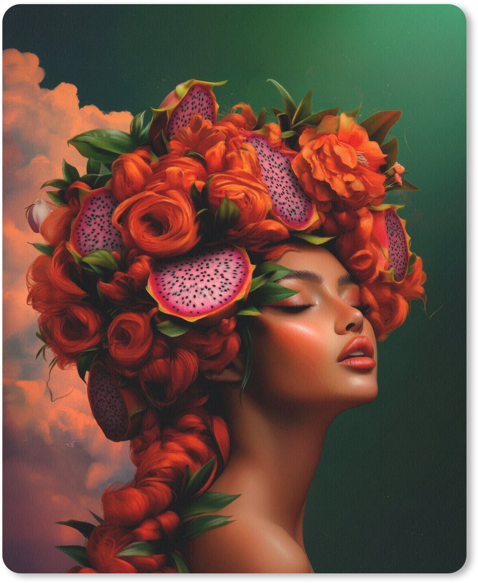 Muismat 19x23 cm - Mousepad Vrouw - Drankenfruit - Rozen - Muismatten