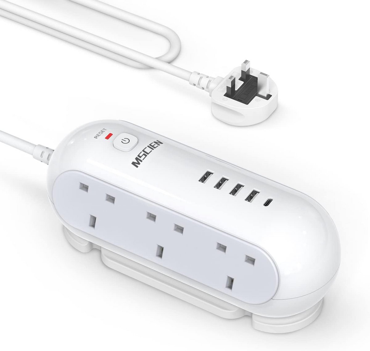 Verlengsnoer met USB-poorten – 6-voudige stopcontacten, 5 USB-aansluitingen (1 USB-C en 4 USB-A), 3 meter kabel, 3250W overbelastingsbeveiliging, beveiliging tegen spanningspieken