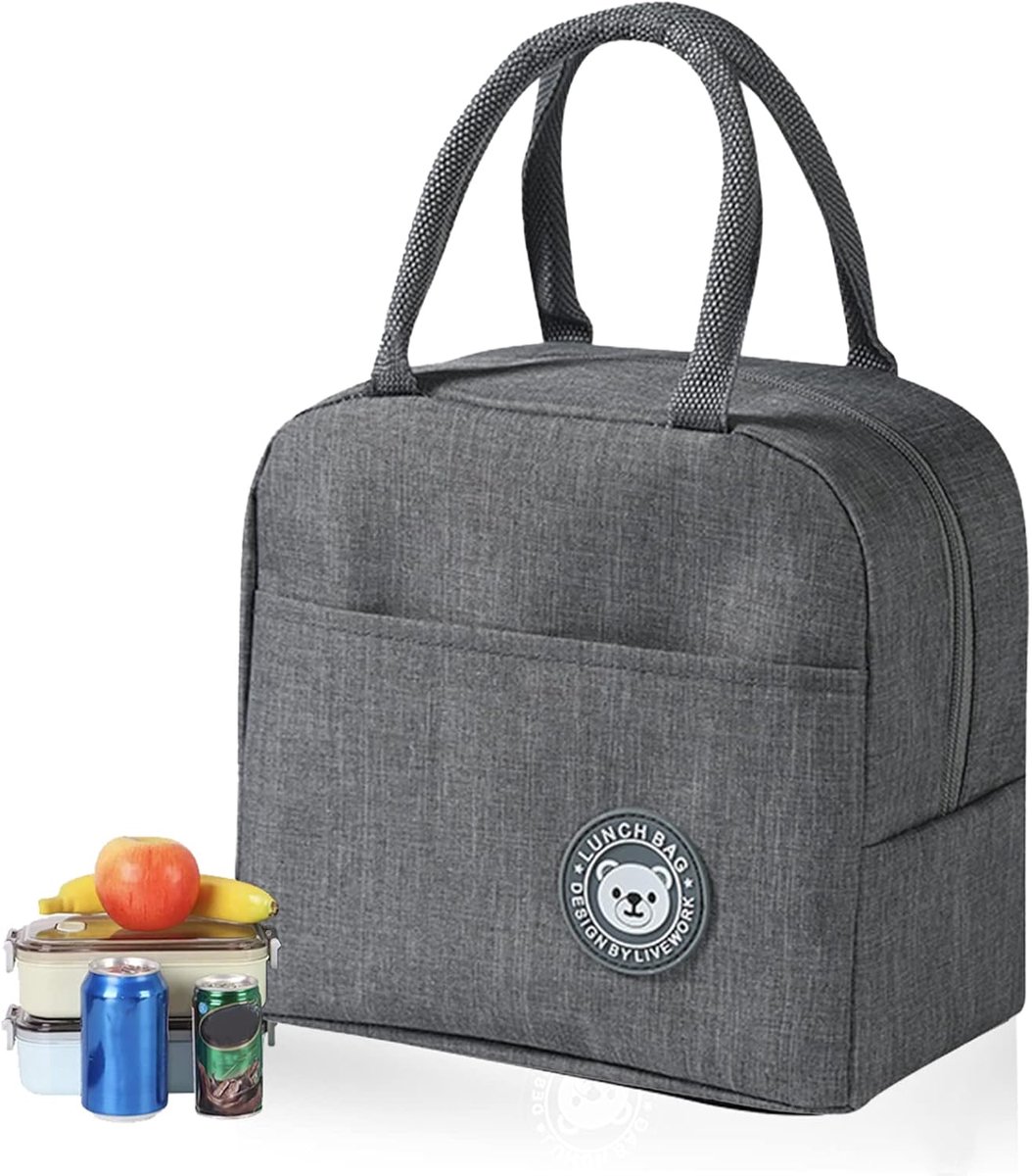 Mini Koeltas - Waterdichte Isolerende Opvouwbare Lunchtas voor Werk en School - Thermische Tas (Grijs)