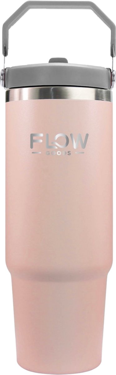 Flow Goods Flip Straw LightFlow Tumbler – Rosé – Thermosbeker met Hendel – 100% Lekvrij - Drinkfles met Rietje – 0.89 Liter – Thermosbeker – Travel Mug