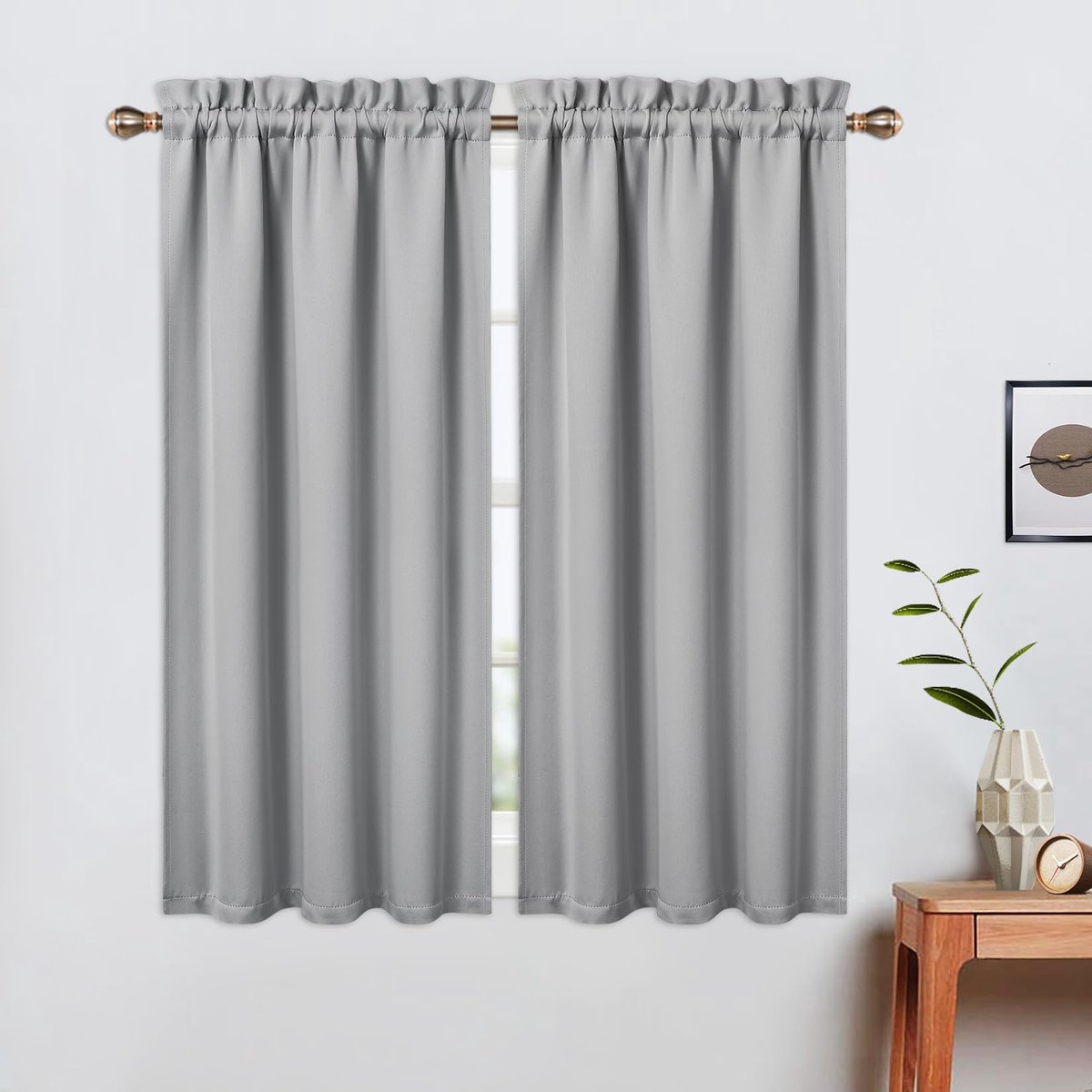 Ibenzoa Moderne Lichtgrijze Verduisteringsgordijnen voor Kleine Ramen, Geluidsreductie, Set van 2, 66 x 114 cm lichtgrijs