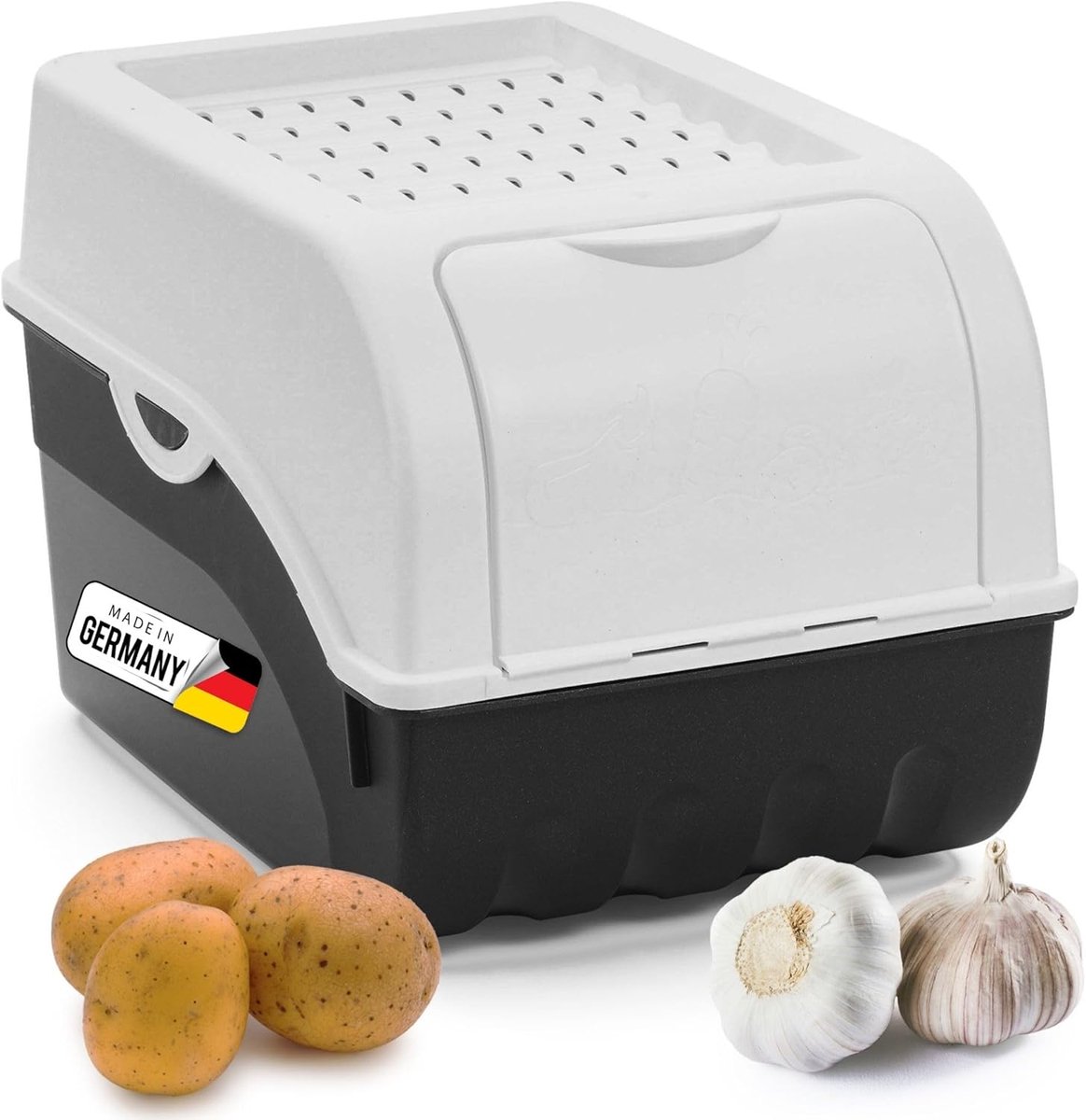 Aardappelbewaardoos | middel 5L | Wit | Aardappeldoos | Stapelbare groentekist, uienkist, aardappelmand, fruitkist, aardappelkist, uienopslag, voedselcontainer, wortelen
