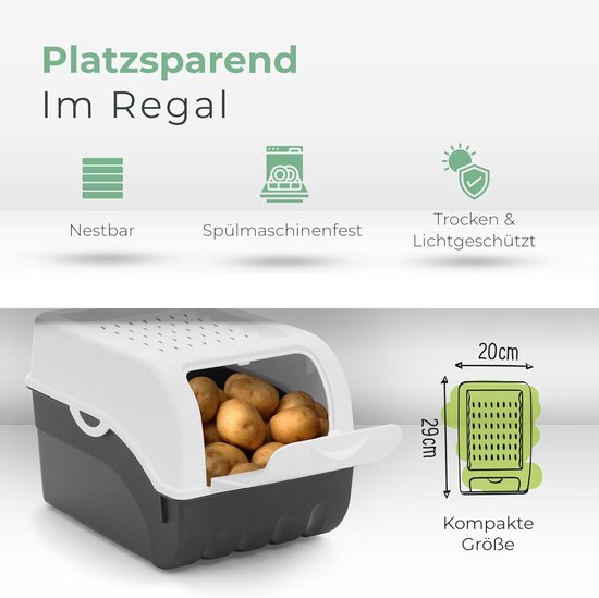 Aardappelbewaardoos | groot 9L | Wit | Aardappeldoos | Stapelbare groentekist, uienkist, aardappelmand, fruitkist, aardappelkist, uienbewaarbak, wortelbewaarbak