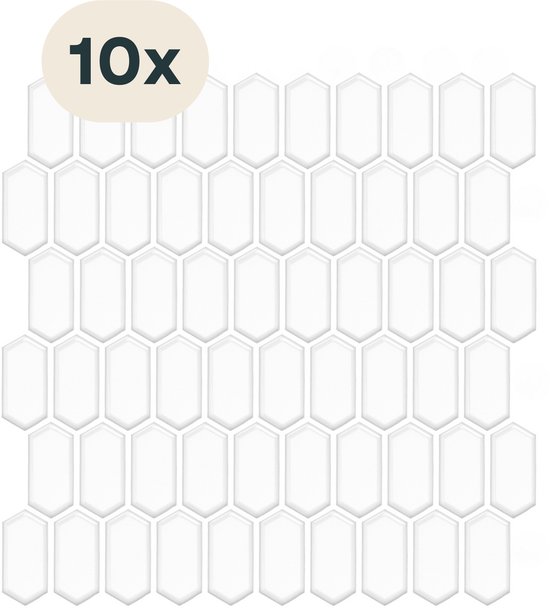 Solusia Zelfklevende Plaktegels Wit – 10 Luxe Plaktegels voor Wand – Waterdichte Wandpanelen voor Keuken, Badkamer en Toilet – 30 x 30 cm – Makkelijk aan te brengen - Tegeltjes Tegelstickers - Hexagon Honeycomb