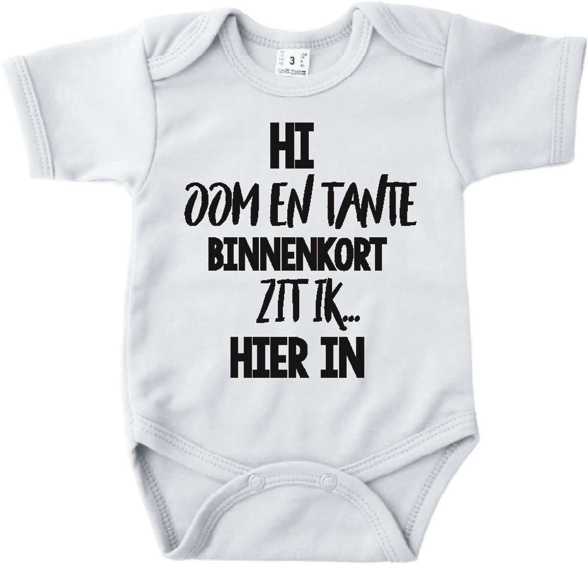 Baby romper met tekst zwangerschap aankondiging | Hi Oom en Tante binnenkort zit ik hierin | wit | korte mouw | maat 56 cadeautje zwangerschap aankondiging bekendmaking | Cadeautje 100% katoen.
