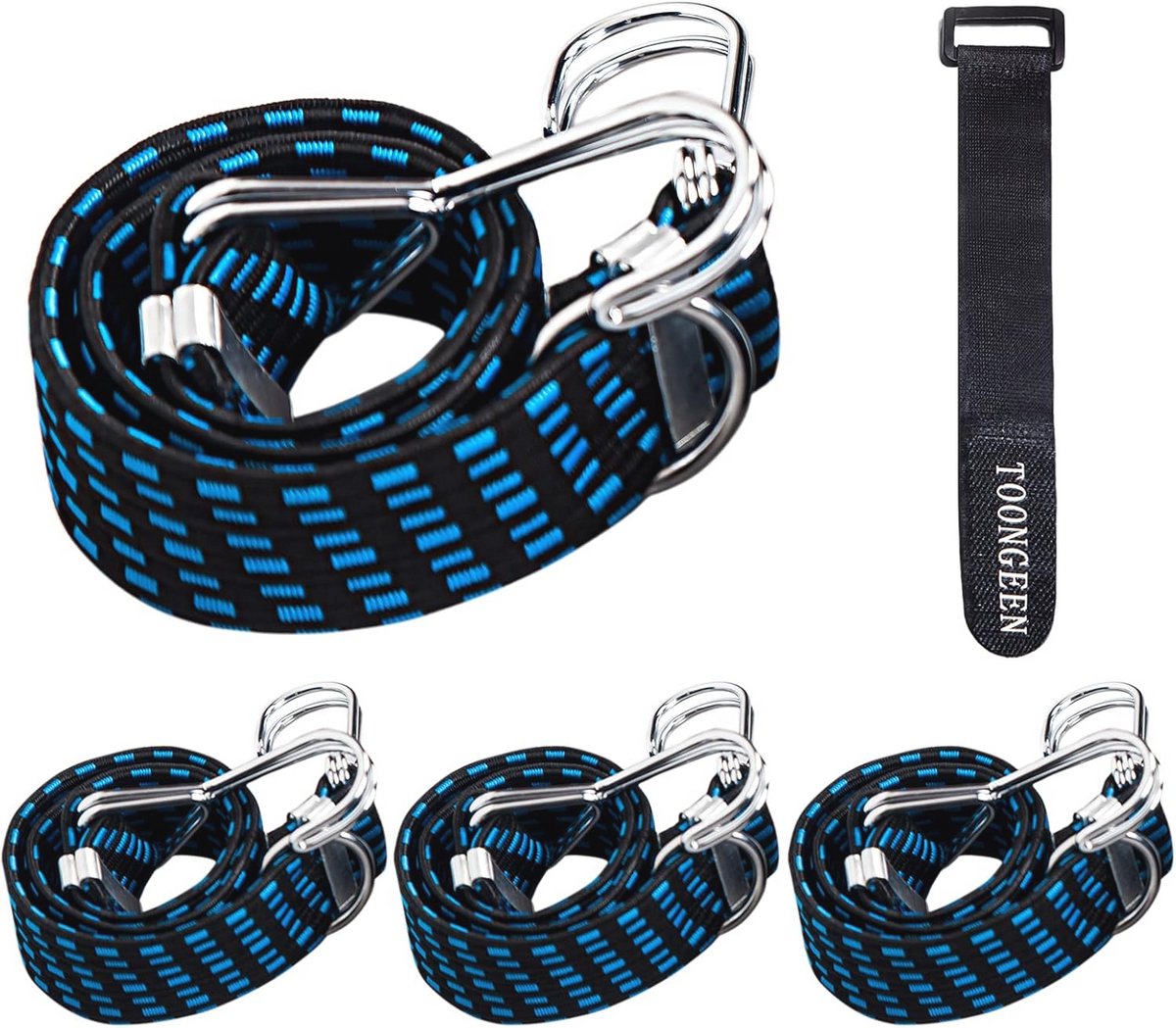 Heavy Duty Bungee Koorden met Haken - 4 Stuks, Elastische Bevestigingsriemen voor Fietsen, Camping, Auto en Dakdrager - 69 cm Blauw