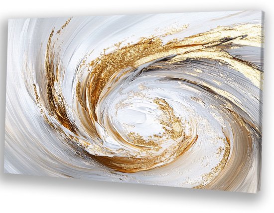 Gouden en witte draaivormen - Draaiing canvas schilderijen - Canvas swirl - Abstracte kunst - Binnenhuisdecoratie - Schilderijen - canvas 120x80 cm