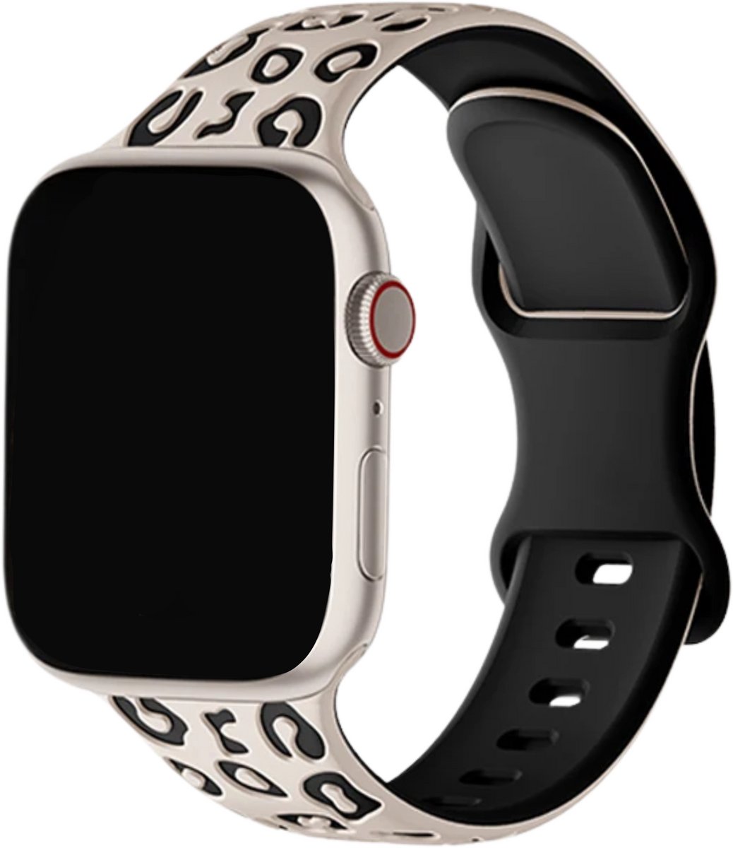 Innerlight® Sport - gegraveerde panterprint - 42/44/45/46/49mm - OneSize - Siliconen bandje geschikt voor Apple Watch - Geschikt als Apple watch bandje voor Series 1/2/3/4/5/6/7/8/9/10/SE/Ultra