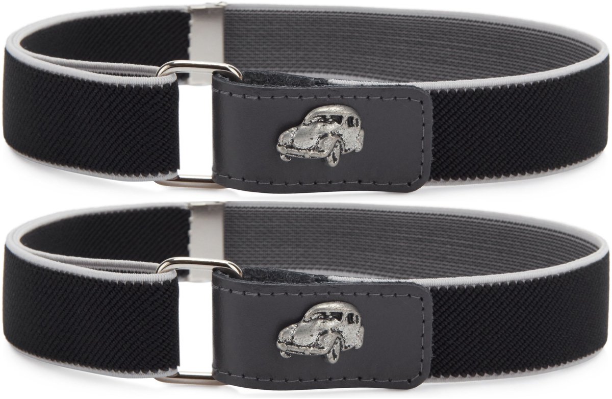 Ladeheid 2x Kinderriem - Riem - Jongens - Broekriem - Verstelbaar - Polyester - LA-TG-P15S - Zwart/Grauw/Auto - 62 cm x 2,5 cm