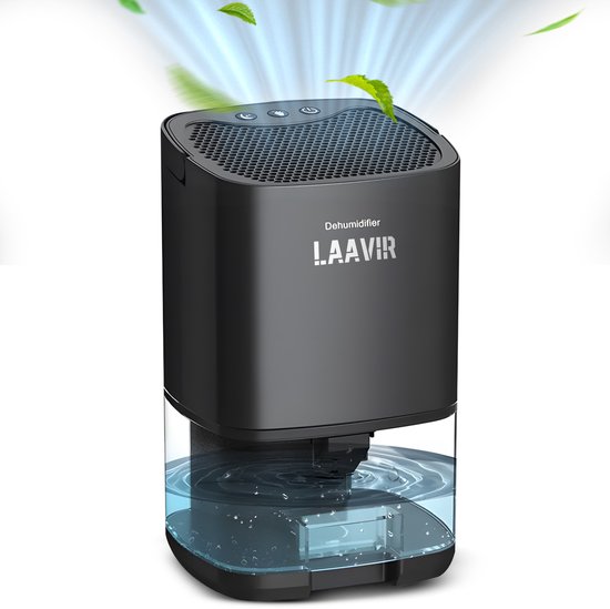 Laavir® Luchtontvochtiger – 2-in-1 Ontvochtiger & Luchtreiniger – Fluisterstil – 350 ml/dag – 1000 ml Waterreservoir – LED Verlichting – Voor Slaapkamer, Badkamer, Kelder – Zwart