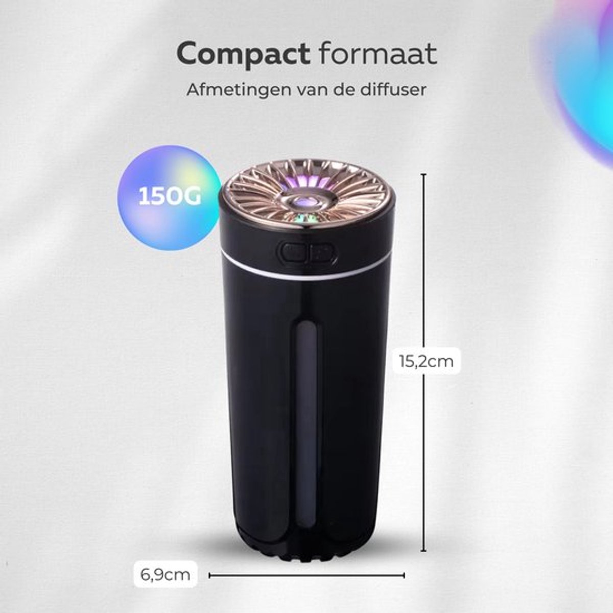 COCHO® Aroma Diffuser Draadloos 300ML - USB Humidifier - Luchtbevochtiger Met ultrasone - Zwart met led-verlichting - Voor kantoor, thuis, in de auto — cadeau in Wonen & Interieur - foto 7