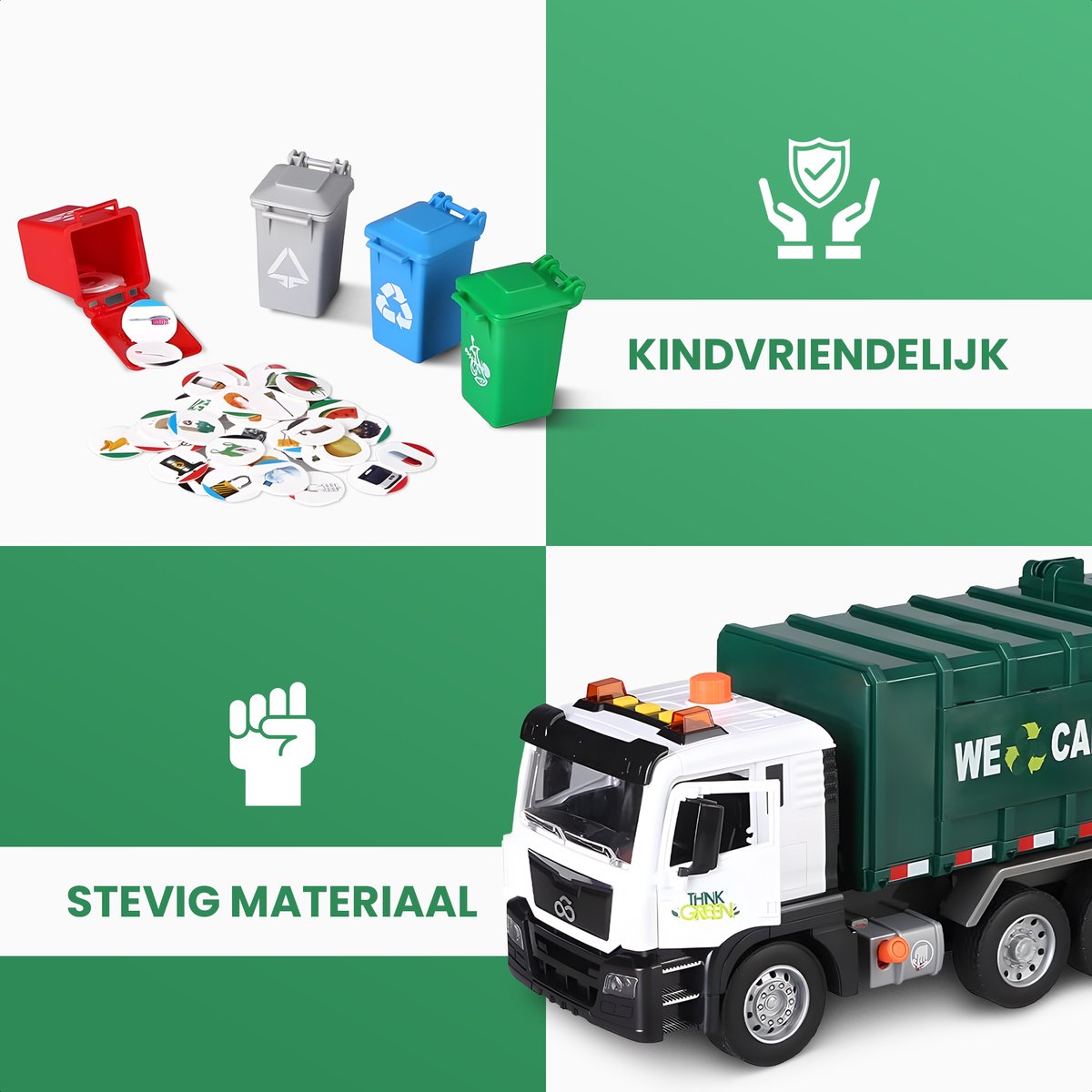 Speelgoed Truck Vuilniswagen - Met 4 Kleine Vuilnisbakken - Speelgoed Autos Jongens - Auto Speelgoed - Speelgoed 2 Jaar - Speelgoed 3 Jaar - Speelgoed 4 Jaar - Jongens Speelgoed — afbeelding 5