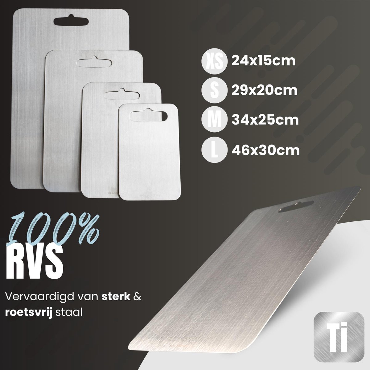 Kookmeesters® 100% RVS Snijplanken SET – XS, S, M, L – Vaatwasser bestendig - RVS snijplank – Snijplank – Snijmat – Snijplankenset