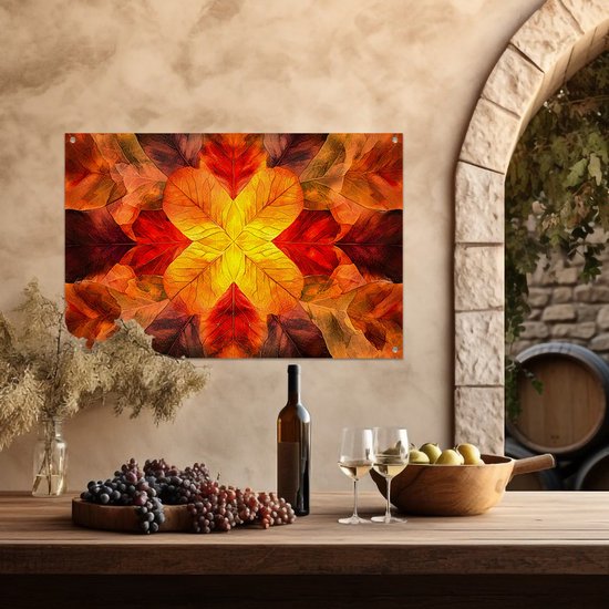 Symmetrische herfstbladeren in kleur - Herfstblad posters - Poster van buiten bladeren - Abstract - Decoratie voor buitenmuren - Decoratie muur - tuinposter 45x30 cm