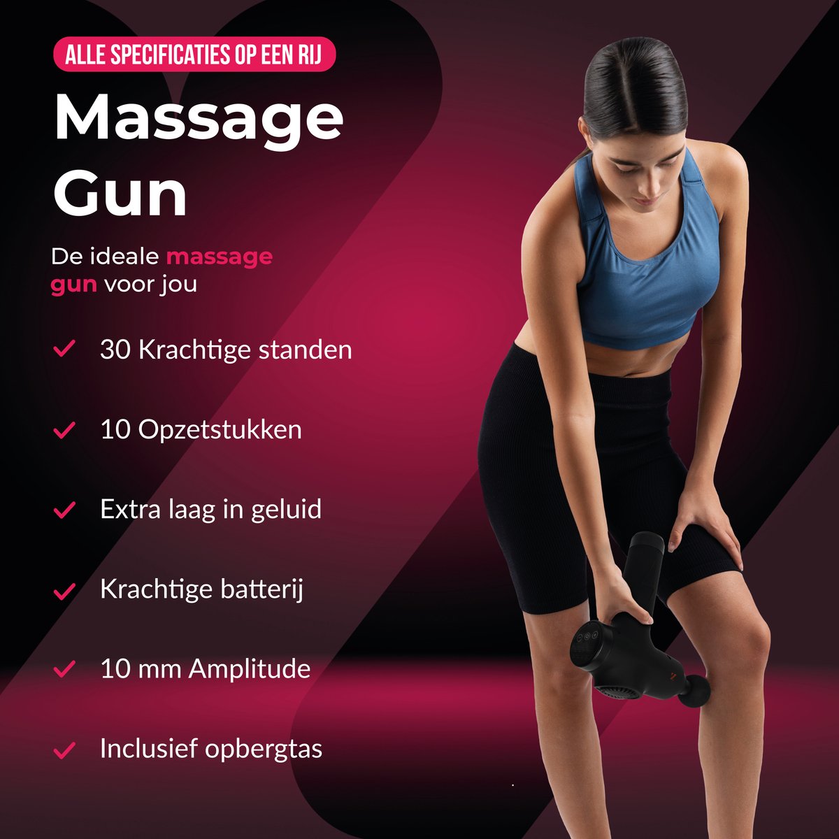 Afbeelding 3 van Zavoto - Massage-Gun - Professioneel Spiermassage Pistool - massage apparaat - 10 opzetstukken - inclusief tas - zwart