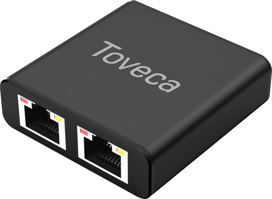 Toveca - Internet Splitter - 2 Poorten - Netwerk Switch 1000 MBps - RJ45, Cat5, Cat6, LAN, UTP Splitter - Ethernet Splitter Zwart