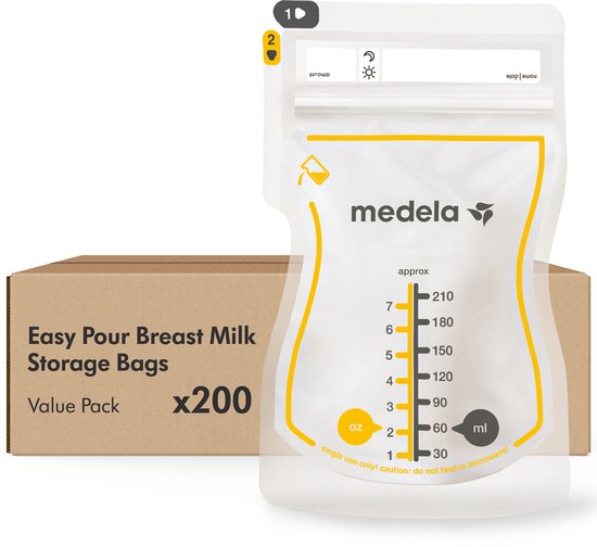 Medela® Moedermelk Bewaarzakjes - 200 stuks - Nieuw - Lekvrije Borstvoeding Zakjes met Dubbele Zipsluiting en Schenktuit - BPA-vrij en Recyclebaar