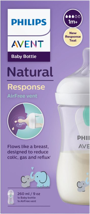 Philips Avent Natural Response babyfles 260 ml – Flow 3 - Olifant-1 fles - SCY673/81