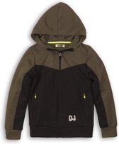 DJ Dutchjeans Jongens Sweatvest - Army green + black melee - Maat 92