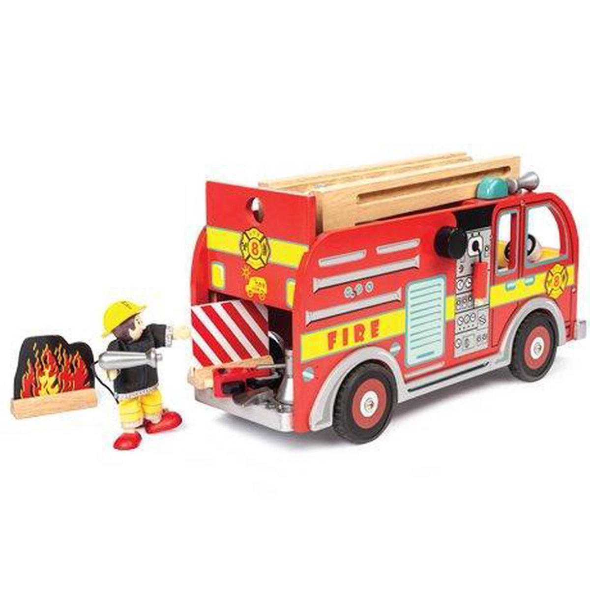 Jouet en bois Camion de Pompier Rouge 28 cm Tender Leaf Toys®