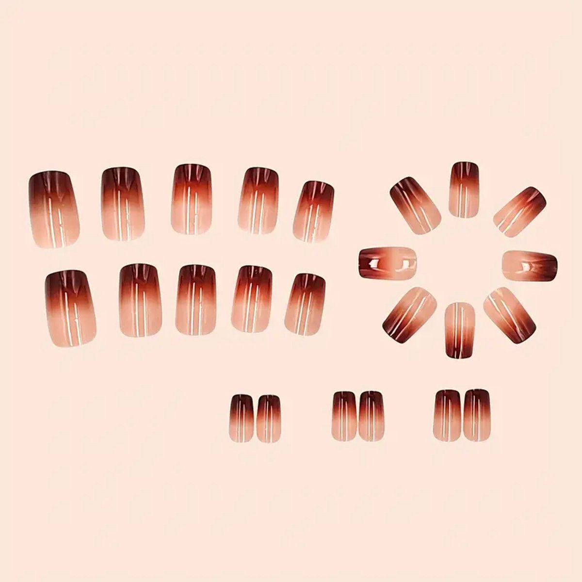 Press on nails - plak nagels - brown ombre - 24 stuks - medium lang