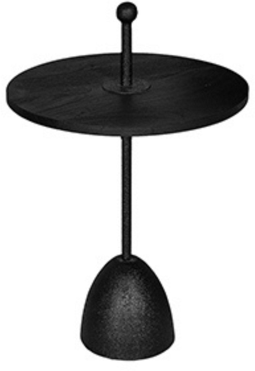 by Mooss - Bijzettafel - Black on Black - Rond - Metaal - Hout - Handvat - M - Ø 40 - Trendy