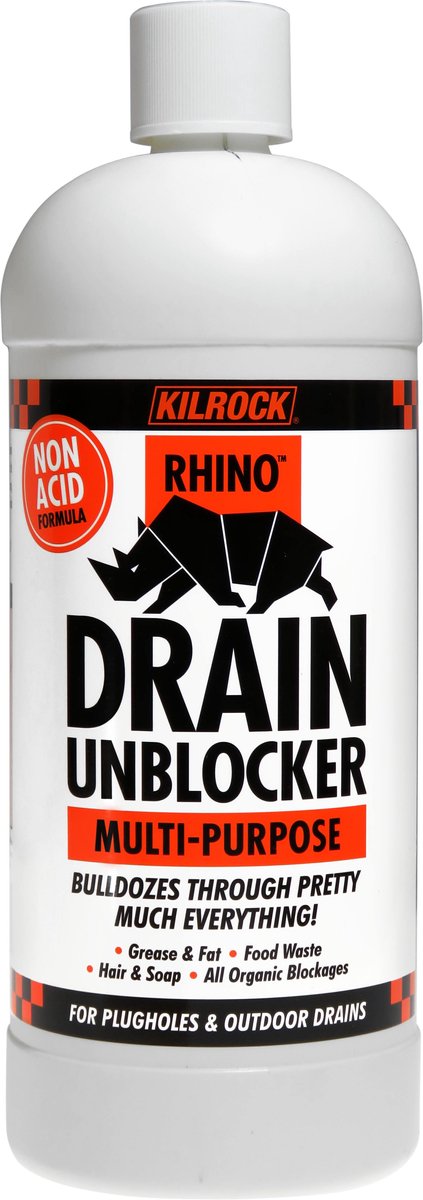 Kilrock Rhino Drain Unblocker - krachtige vloeibare afvoer ontstopper - 1 liter - gootsteenontstopper doucheput ontstoppingsmiddelen keukenontstopper