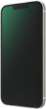 Zilveren iPhone met zwart scherm en notch aan de bovenkant.