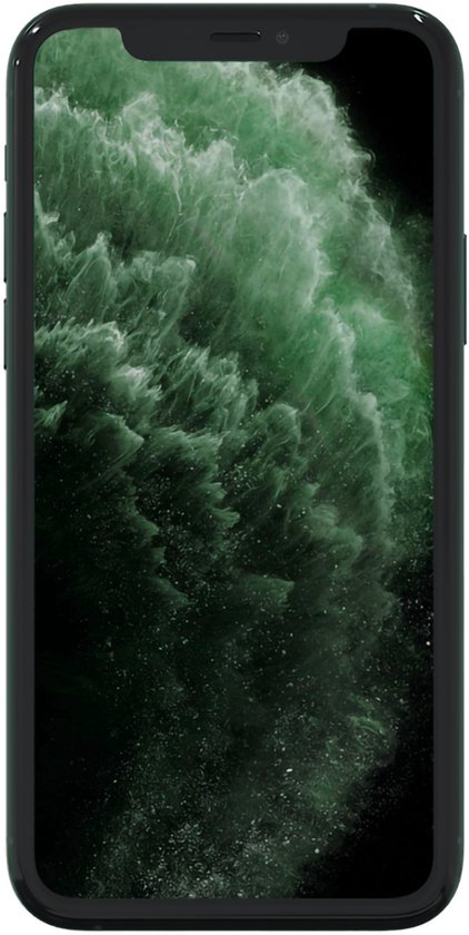 iPhone 11 Pro met een groen thema op het scherm, op een witte achtergrond.