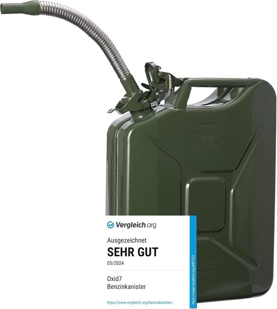 BW© Metalen jerrycan voor brandstof, 20 liter, olijfgroen, RAL 6003, TÜV- getest en VN-goedkeuring, Made in Europe