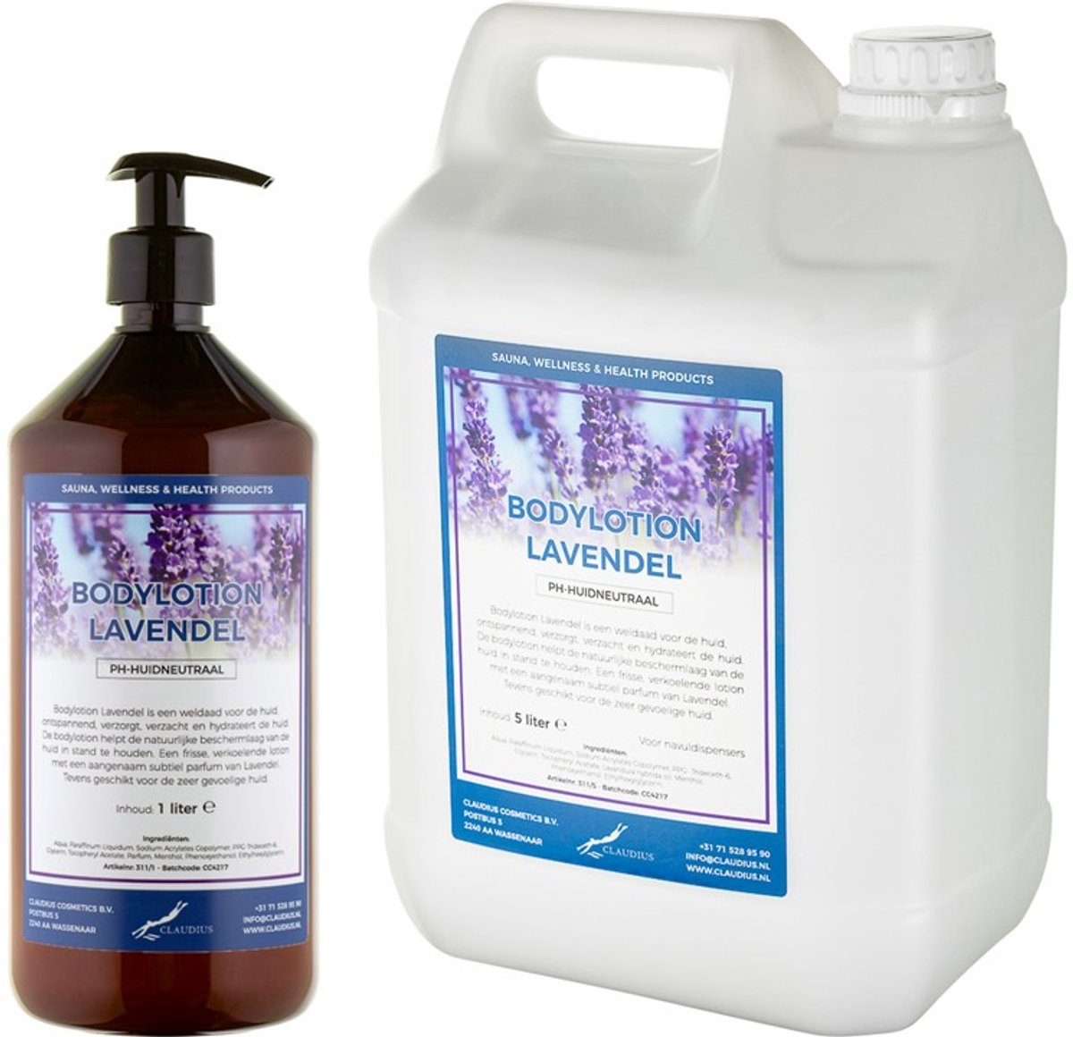 Bodylotion Lavendel 1 liter met gratis pomp - hervulbaar + Jerrycan 5 liter navulling