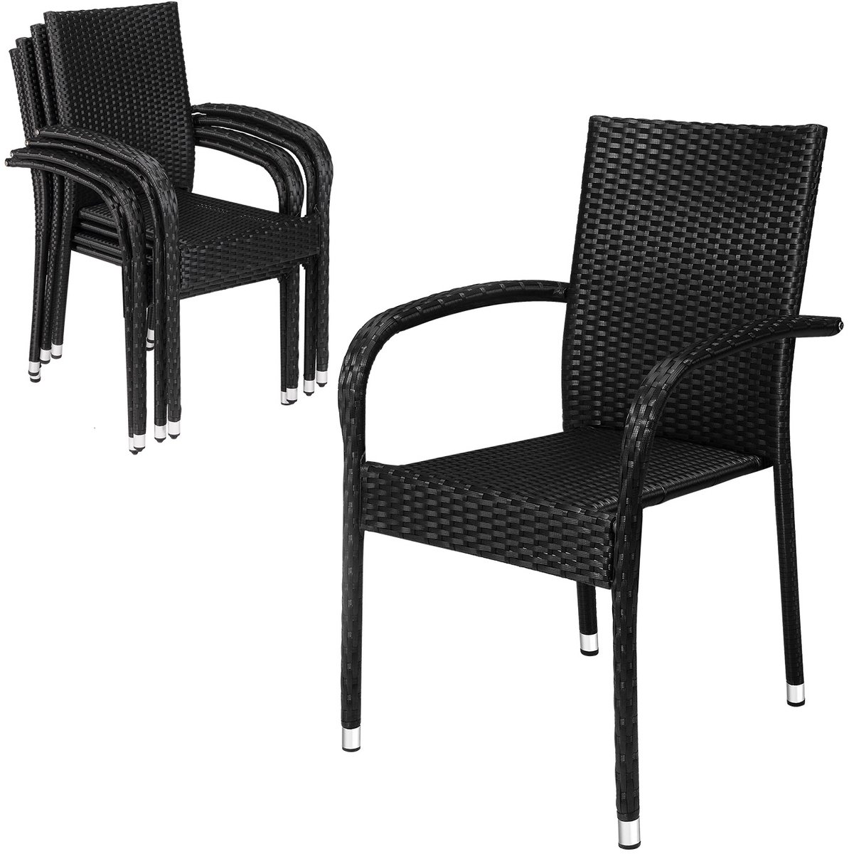 Casaria Tuinstoelen Stapelbaar – Set van 4 – 90x56x60 cm – Zwart – foto 4